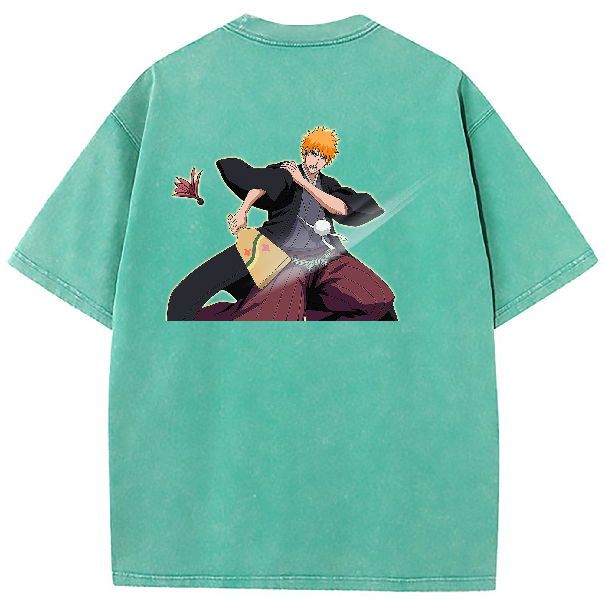 （画像用） ブリーチ 黒崎一護（くろさき いちご）BLEACH Kurosaki Ichigo 綿100% ヴィンテージ風 半袖Tシャツ（背面プリント）